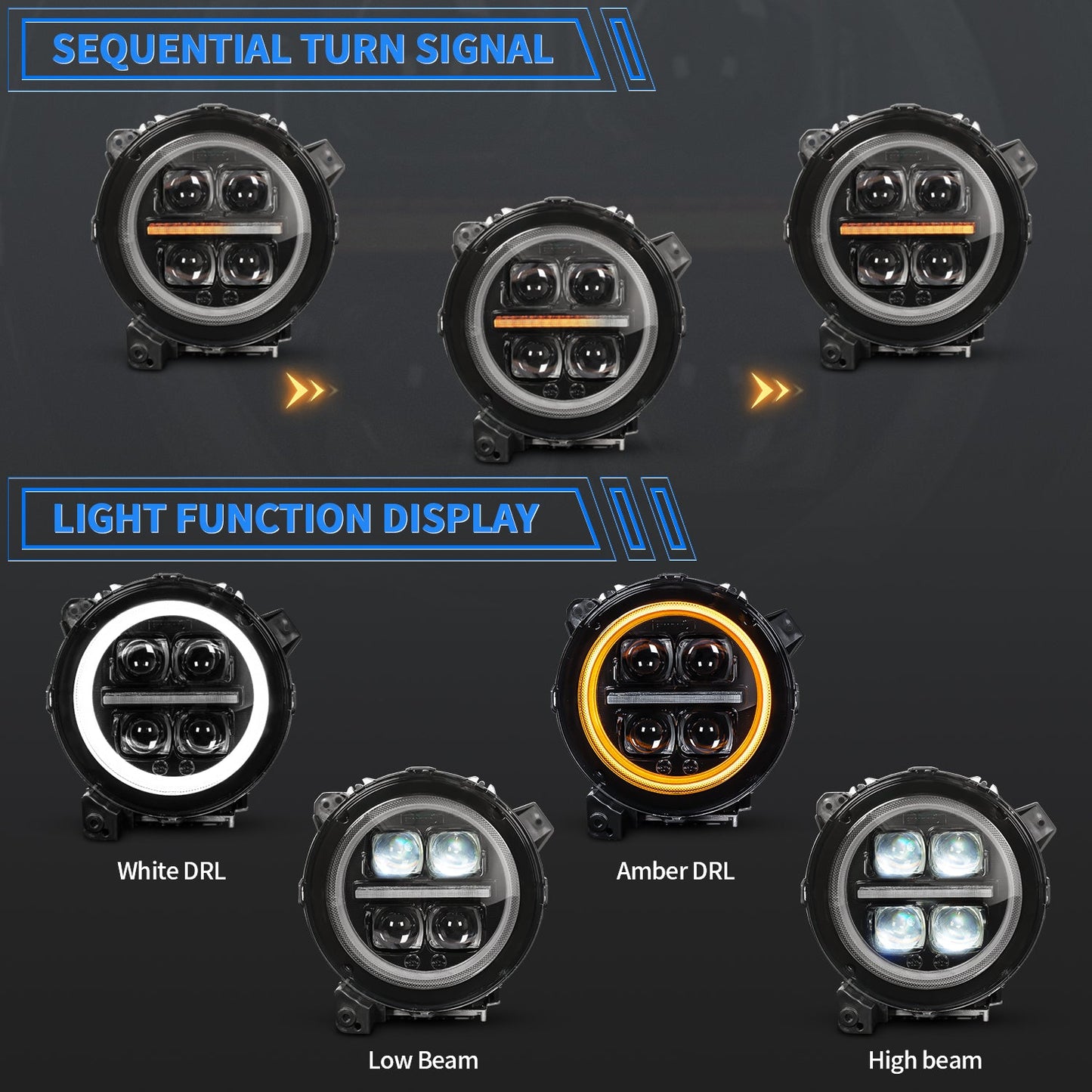 Archaic LED Headlights Assembly For Jeep wrangler JL /jeep gladiator JT2018-2024(4 Projectors)
