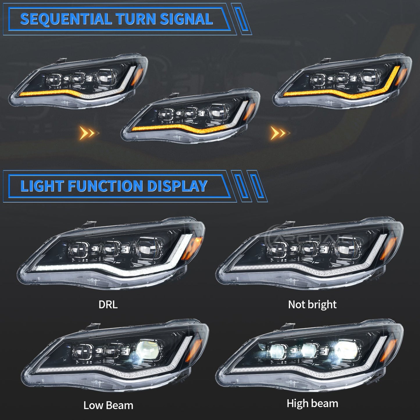Archaic Honda Civic FD Headlights for Civic FD1, FD2 type-R (2006-2012)(LHD/ RHD)