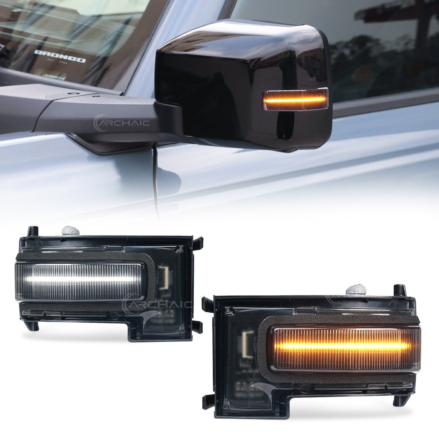 LED Mirror Lights for 2021-2025 Ford Bronco 2/4 Door,Warning Lamp w Animation