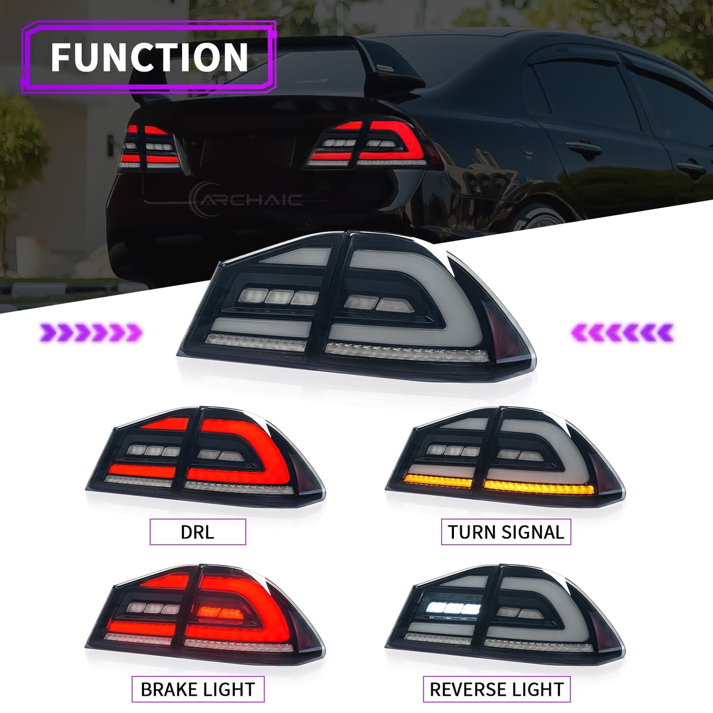 Archaic Honda Civic FD2 taillights for Civic FD1, FD2 type-R (2006-2012)