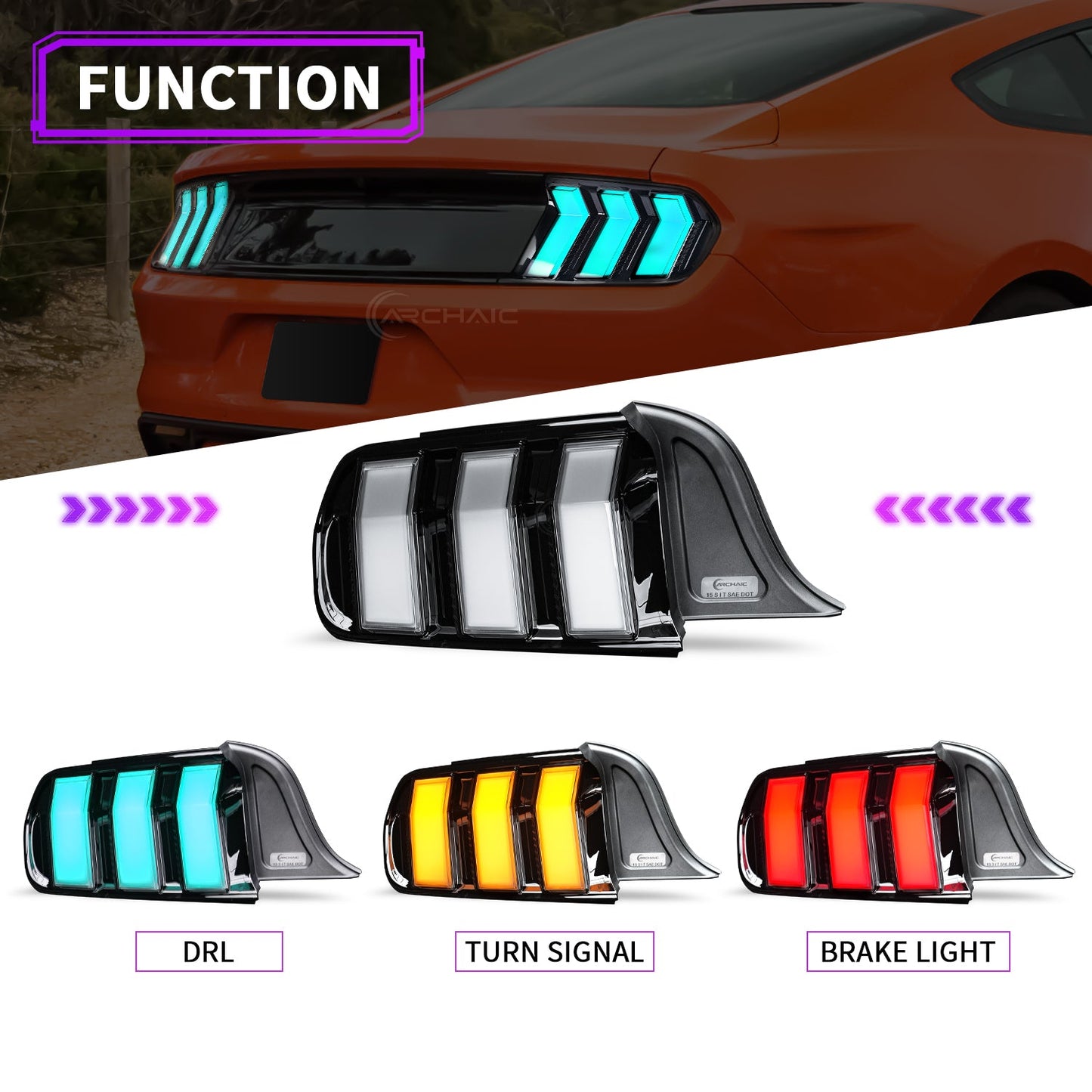 Tail Light Assembly for 2015-2023 Ford Mustang Shelby GT350 GT500 Amber Turn Signal RGB Style