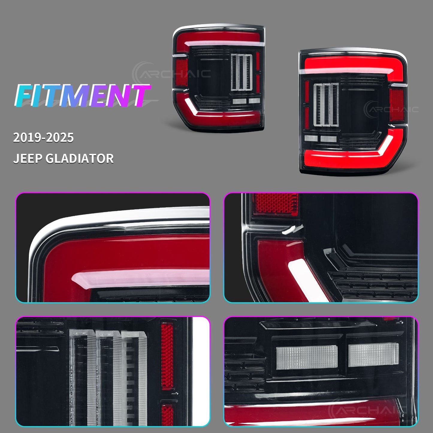 LED Tail Light for Gladiator with Reverse Brake Light, Compatible with 2019-2023 Jeep Gladiator
