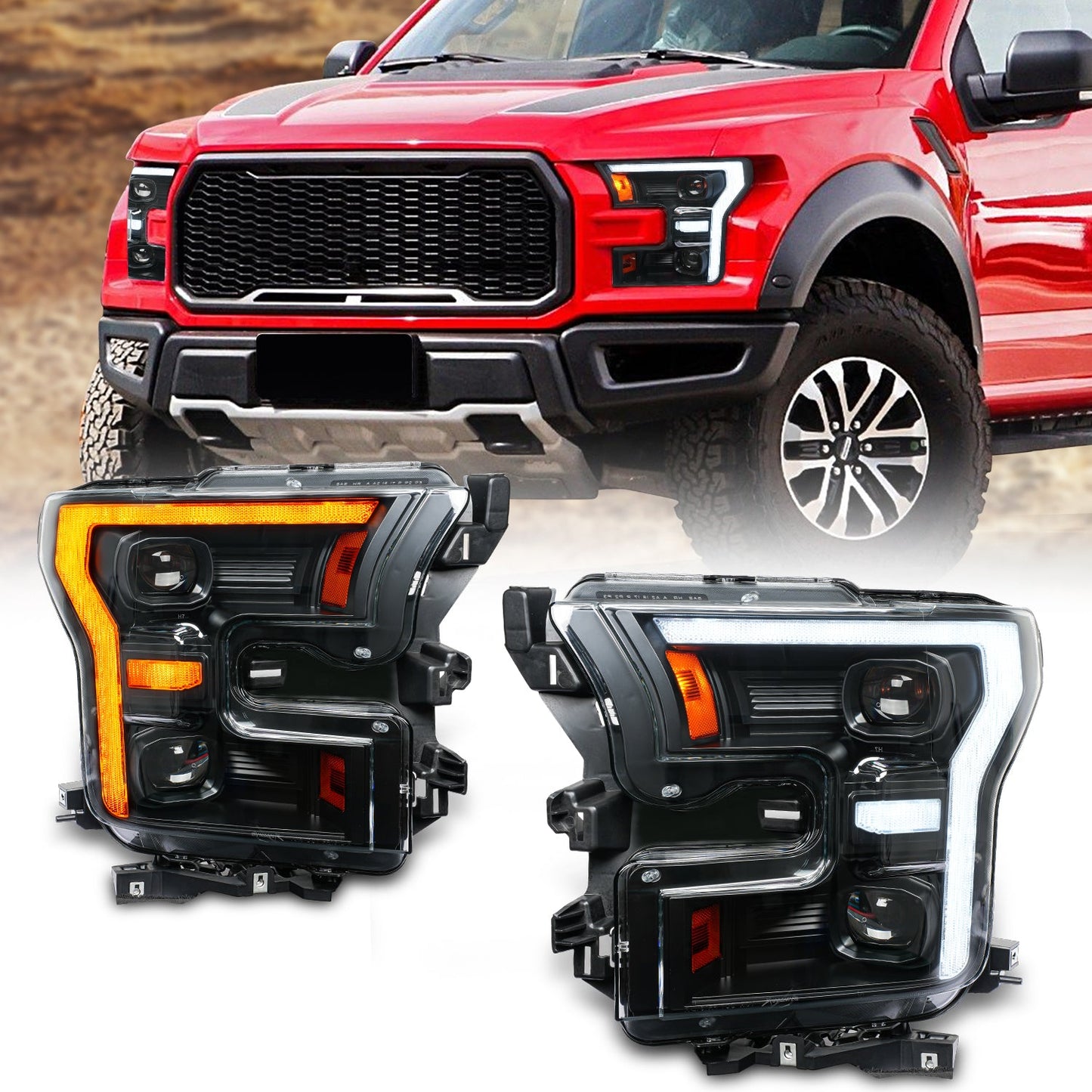 Full LED Headlights Assembly For Ford F-150 Raptor 2015-2020, F DRL Style 【On pre-sale, shipping next month】