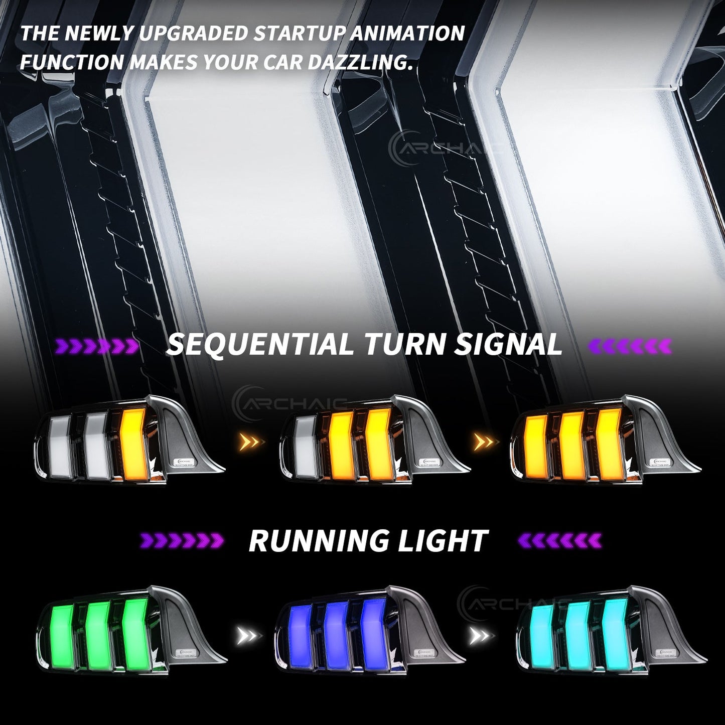 Tail Light Assembly for 2015-2023 Ford Mustang Shelby GT350 GT500 Amber Turn Signal RGB Style