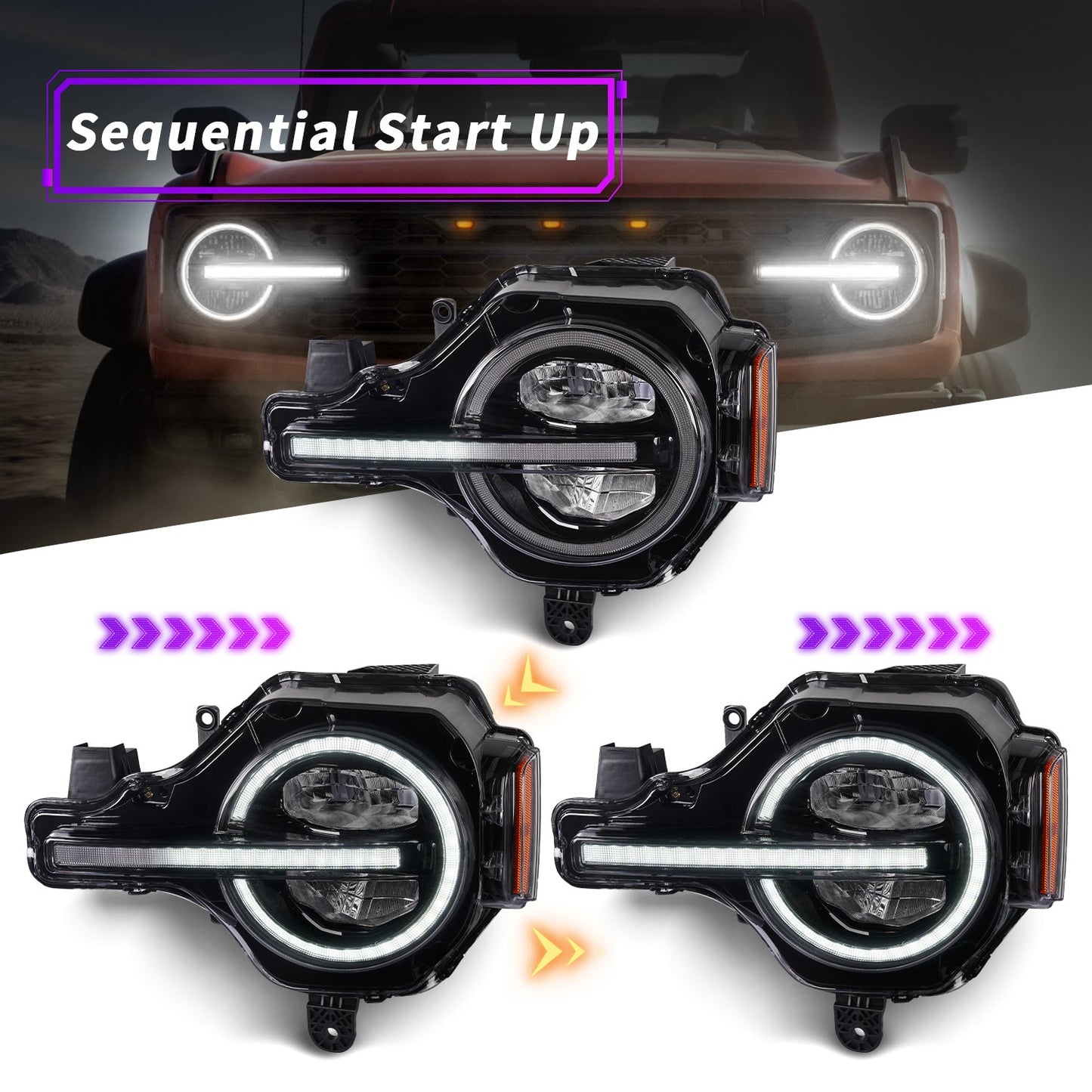 Raptor Version Full LED Headlights Assembly For Ford Bronco 2021-2023 2/4-Door