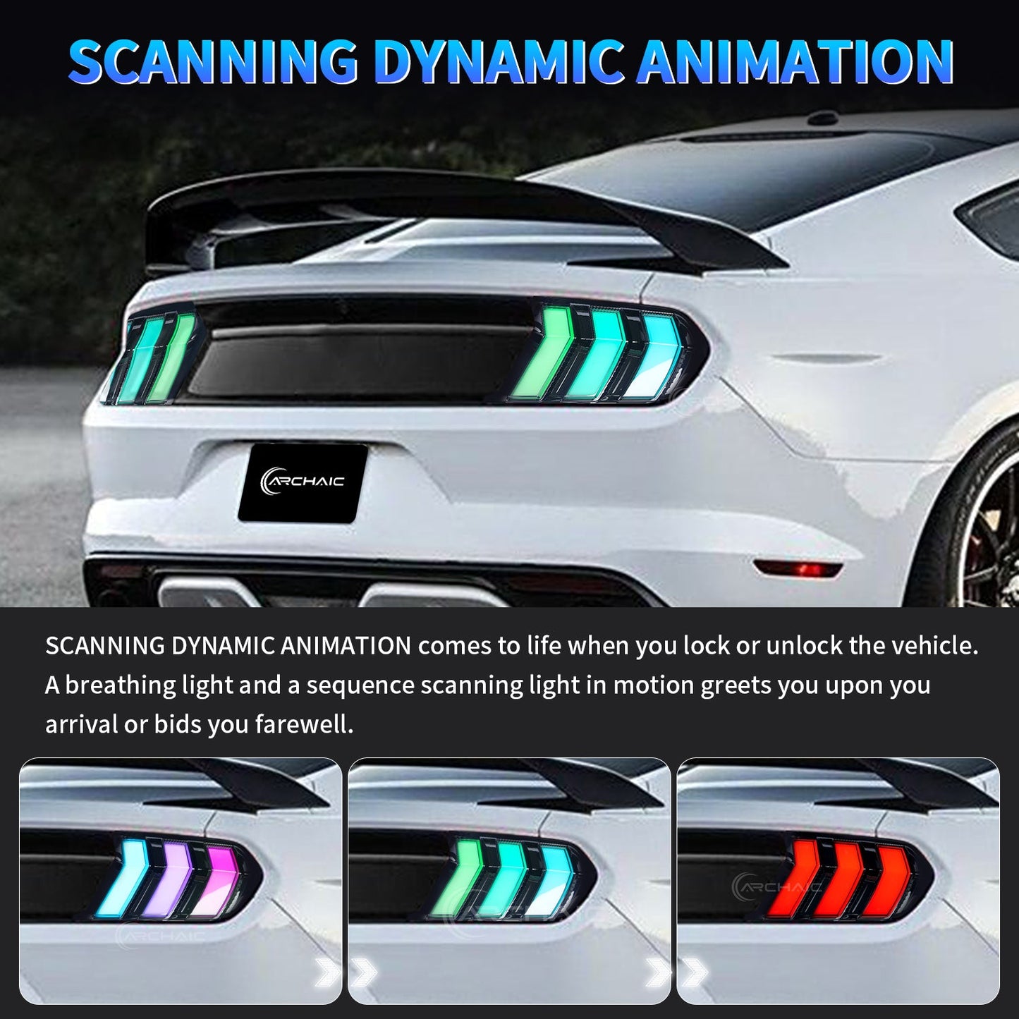 Tail Light Assembly for 2015-2023 Ford Mustang Shelby GT350 GT500 Amber Turn Signal RGB Style
