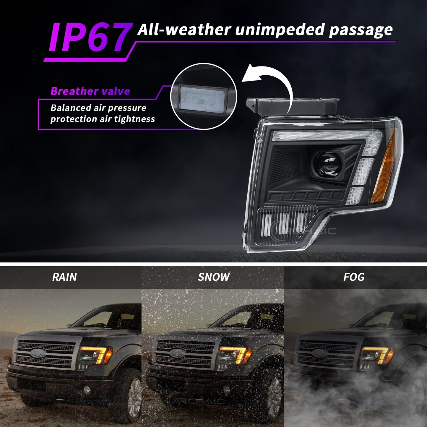 LED Headlights with Dual Lenses for 2009-2014 Ford F150 FX2, FX4, King Ranch, Lariat, Limited, Platinum, STX, SVT Raptor, XL, XLT, Lariat Limited