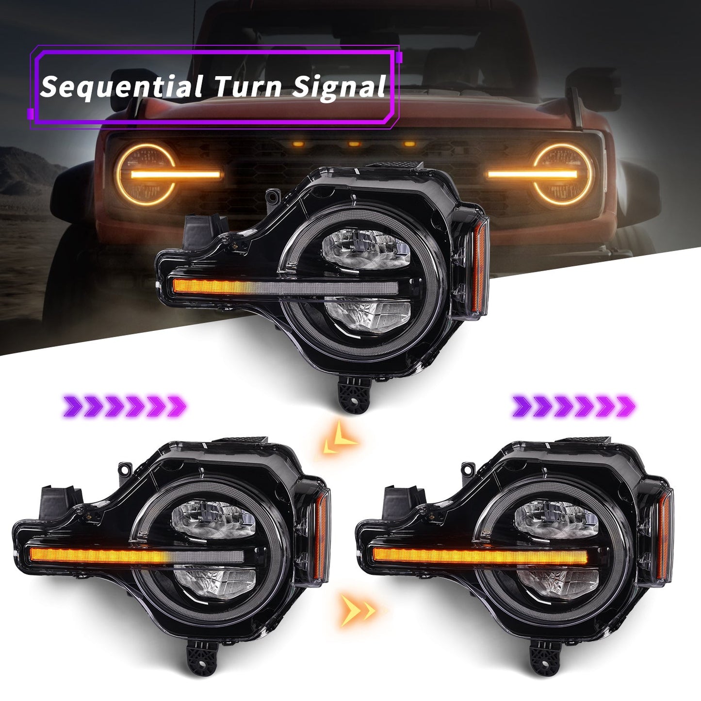 Raptor Version Full LED Headlights Assembly For Ford Bronco 2021-2023 2/4-Door