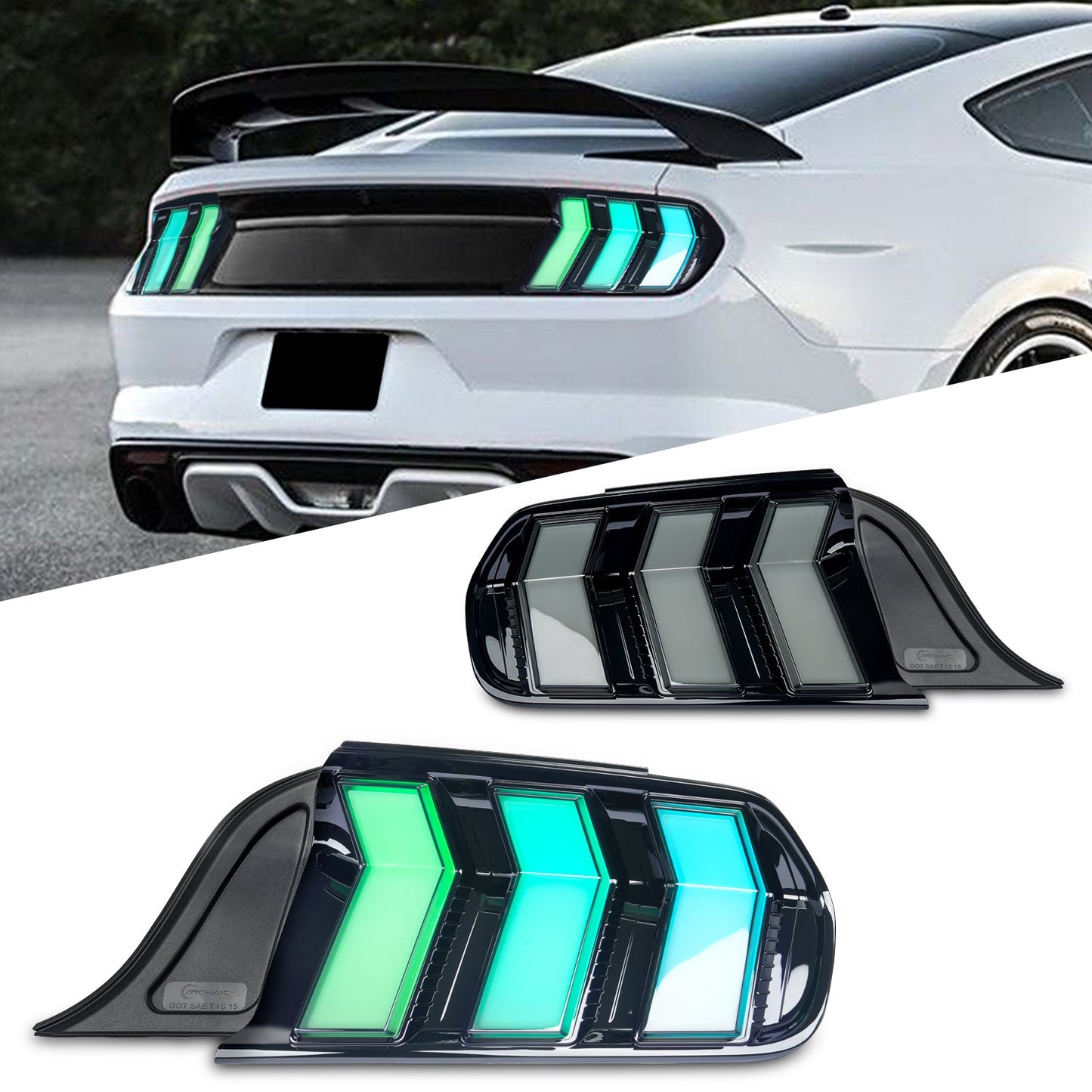 Tail Light Assembly for 2015-2023 Ford Mustang Shelby GT350 GT500 Amber Turn Signal RGB Style
