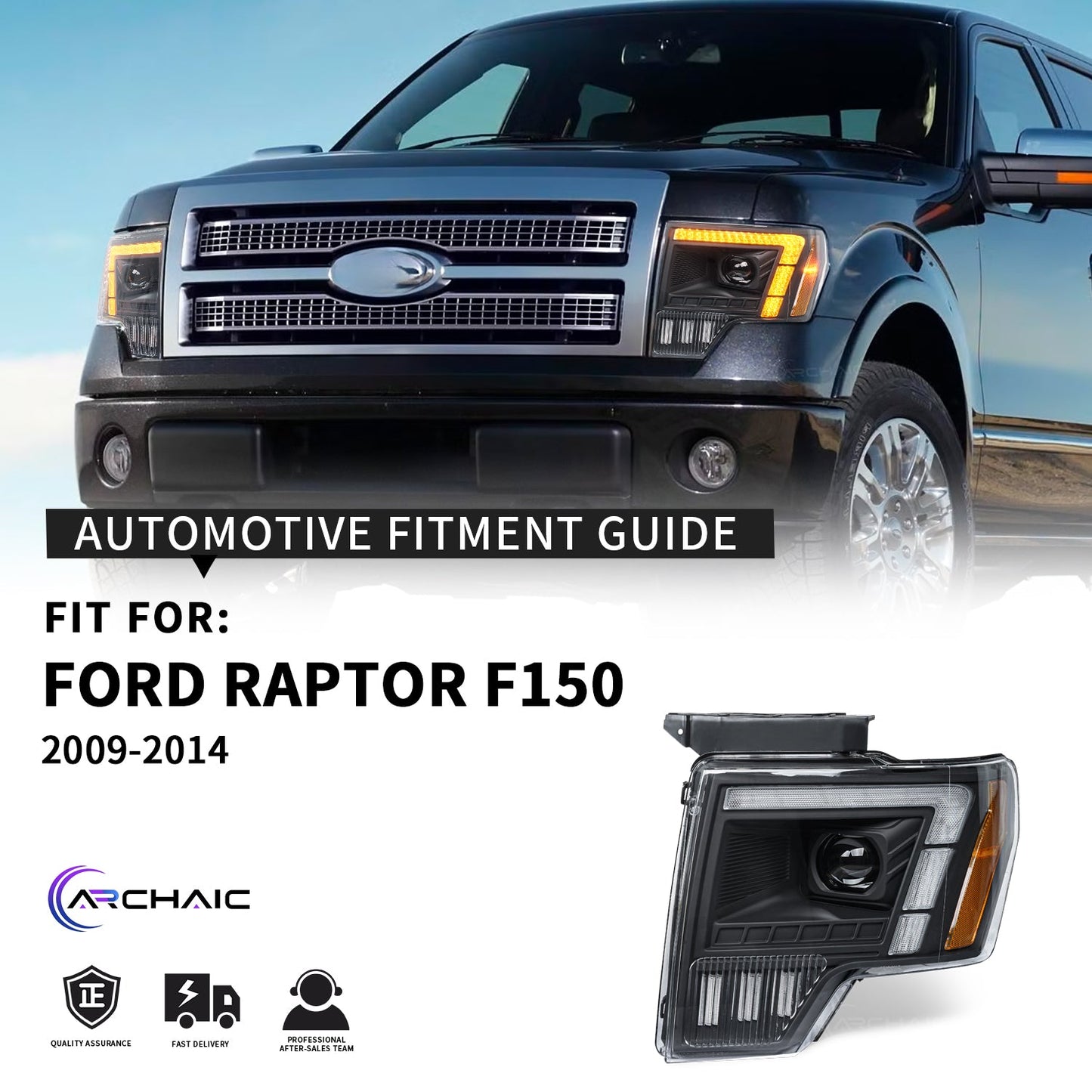 LED Headlights with Dual Lenses for 2009-2014 Ford F150 FX2, FX4, King Ranch, Lariat, Limited, Platinum, STX, SVT Raptor, XL, XLT, Lariat Limited