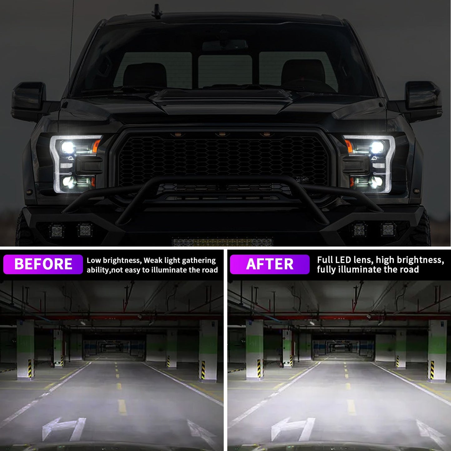 Full LED Headlights Assembly For Ford F-150 Raptor 2015-2020, F DRL Style 【On pre-sale, shipping next month】