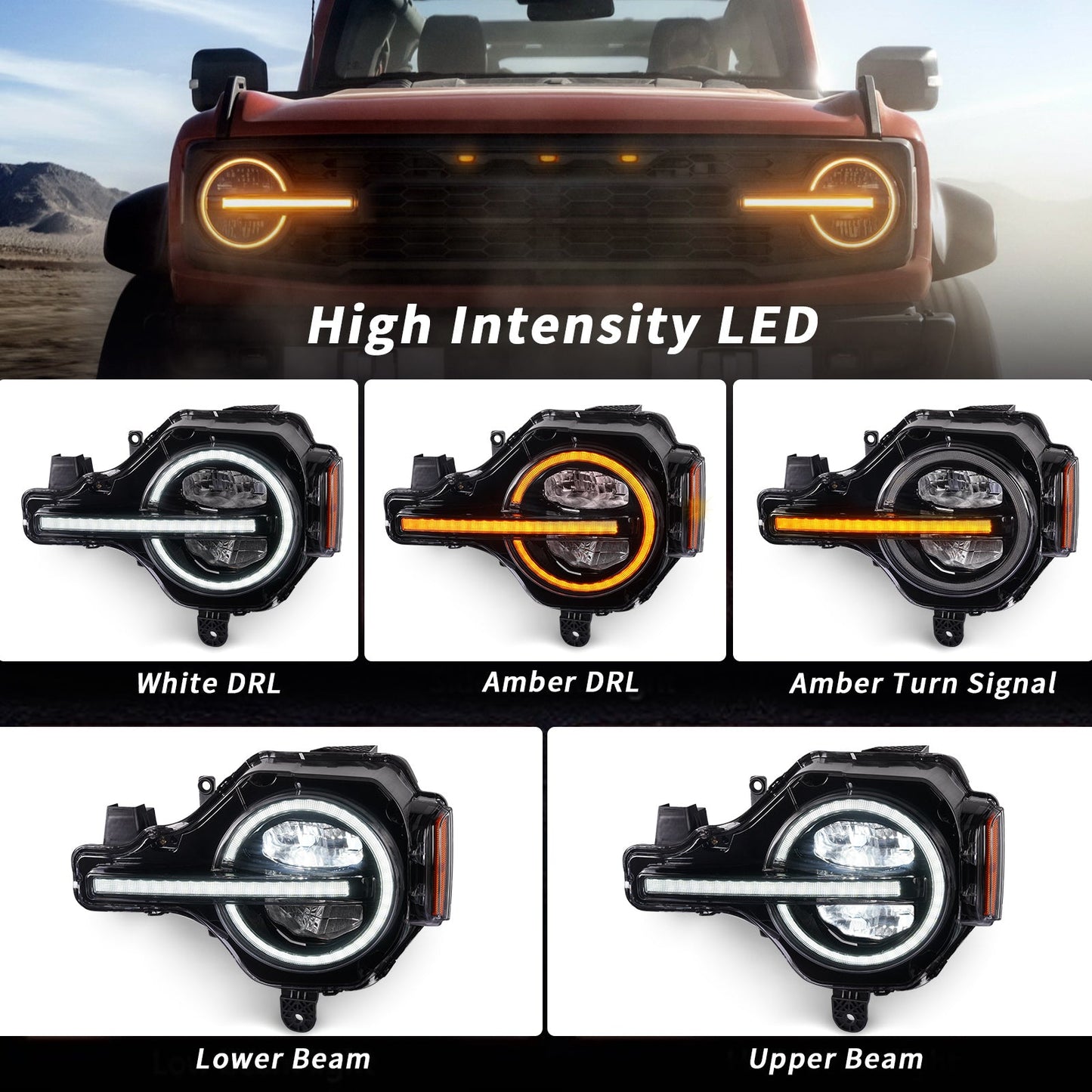 Raptor Version Full LED Headlights Assembly For Ford Bronco 2021-2023 2/4-Door