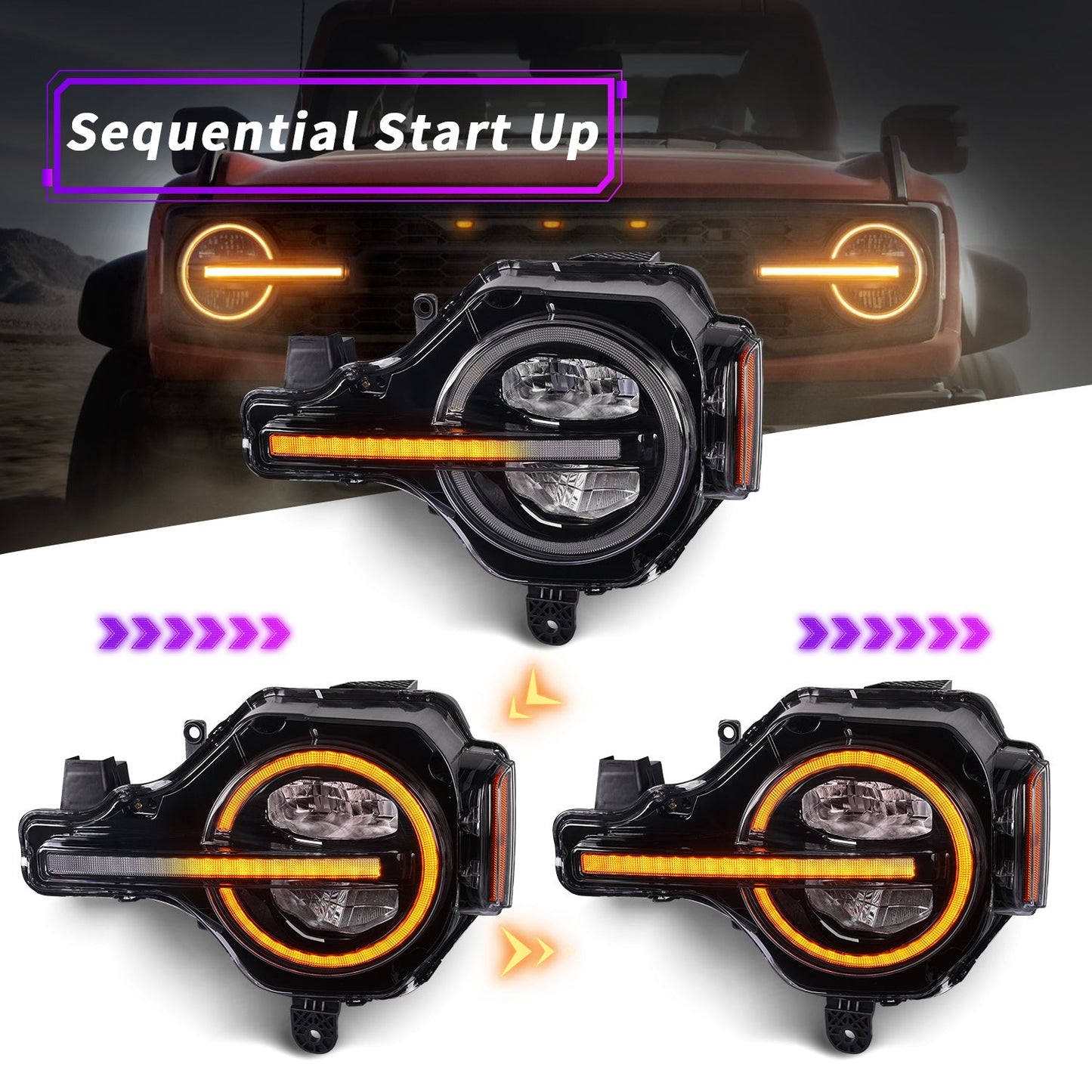 Raptor Version Full LED Headlights Assembly For Ford Bronco 2021-2023 2/4-Door