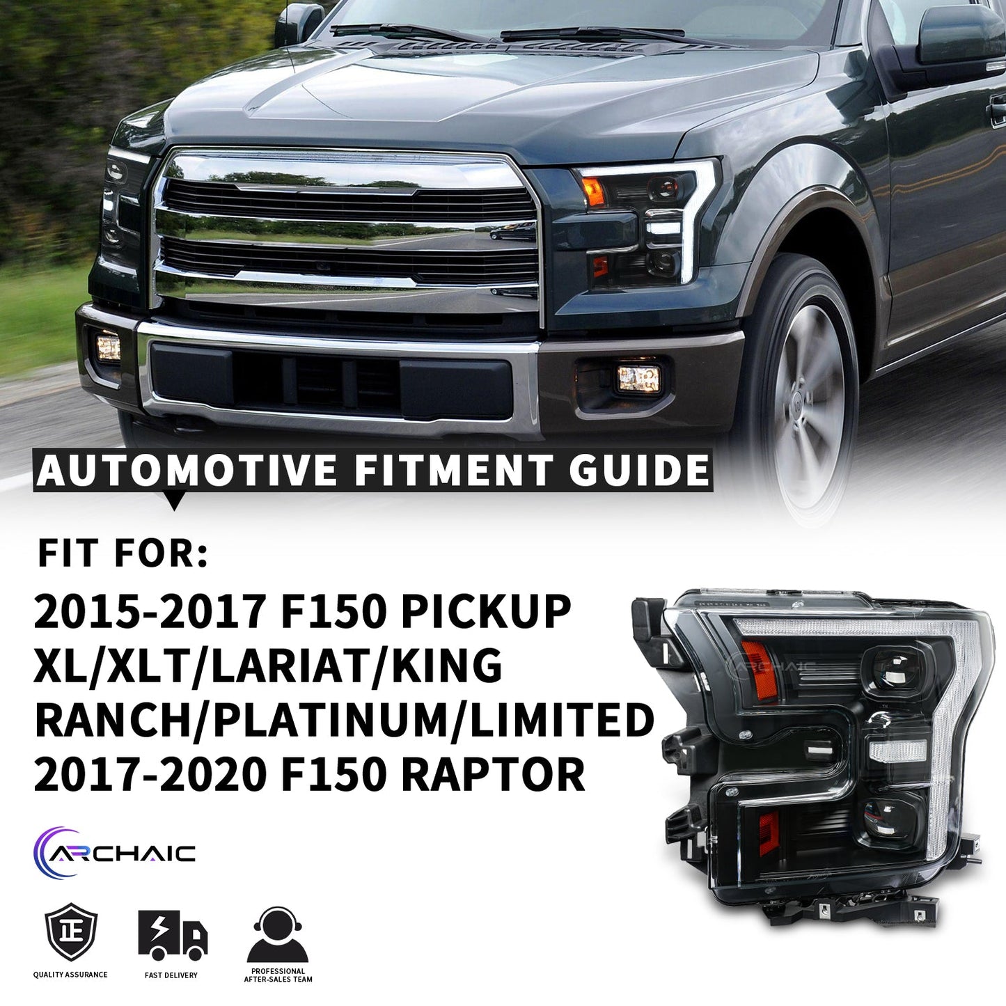 Full LED Headlights Assembly For Ford F-150 Raptor 2015-2020, F DRL Style     【On pre-sale, shipping next month】