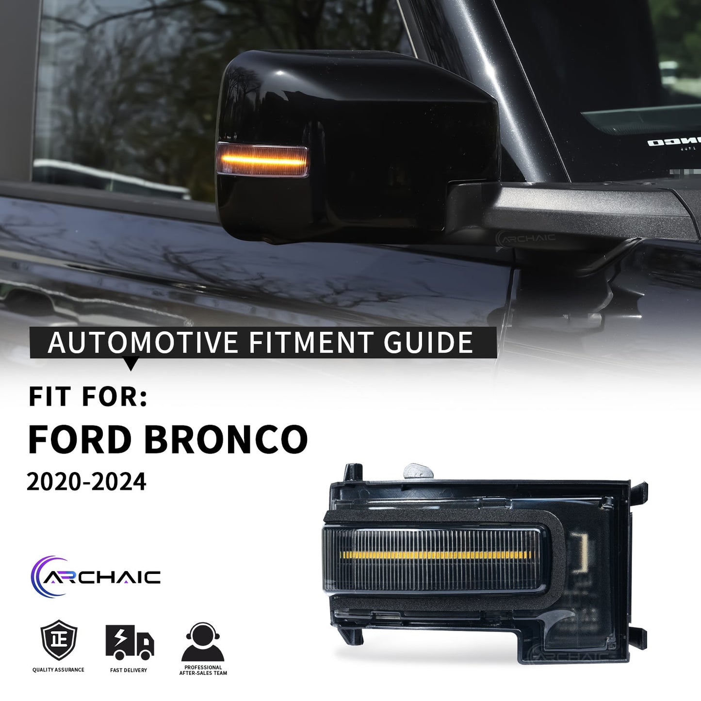 LED Mirror Lights for 2021-2025 Ford Bronco 2/4 Door,Warning Lamp w Animation