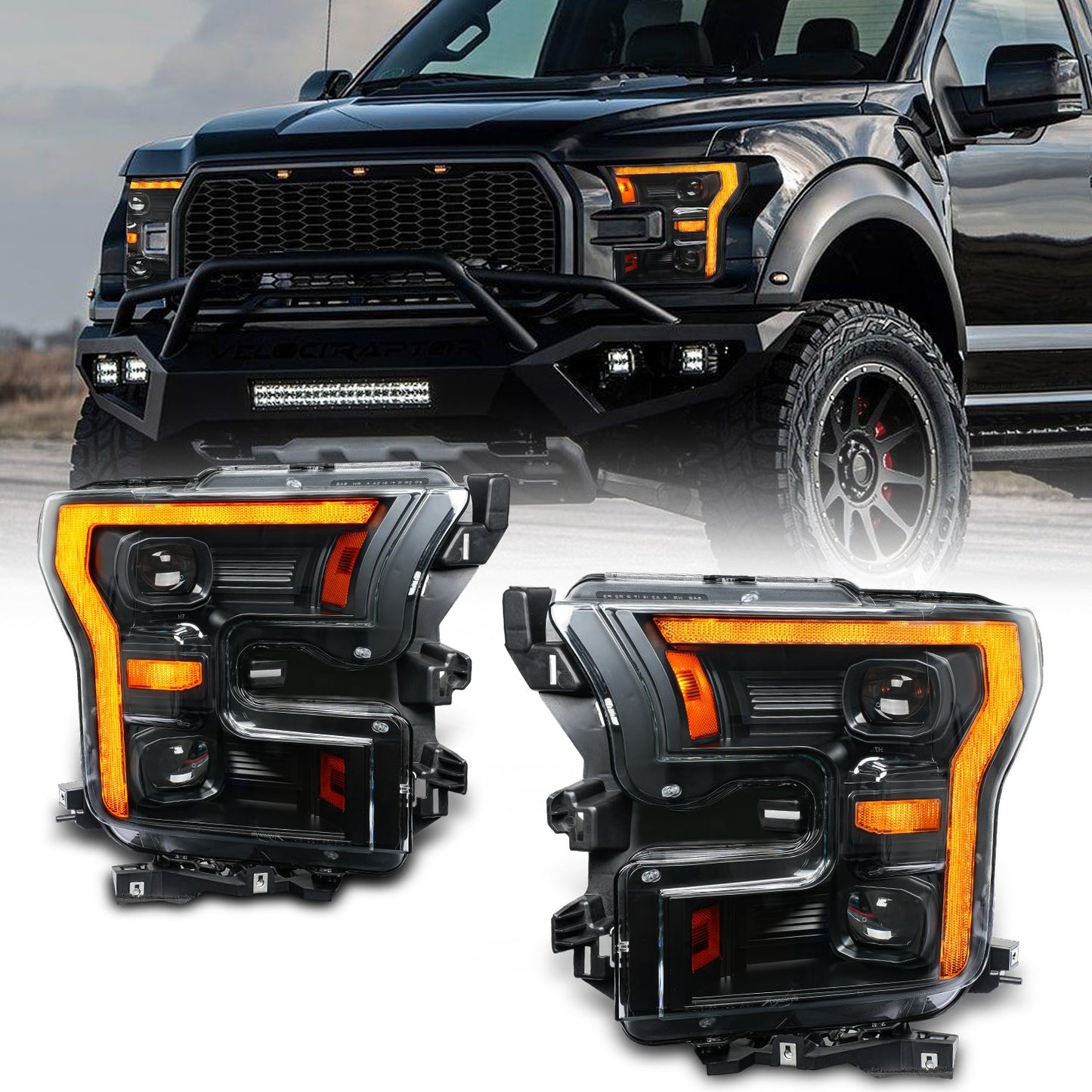 Full LED Headlights Assembly For Ford F-150 Raptor 2015-2020, F DRL Style     【On pre-sale, shipping next month】