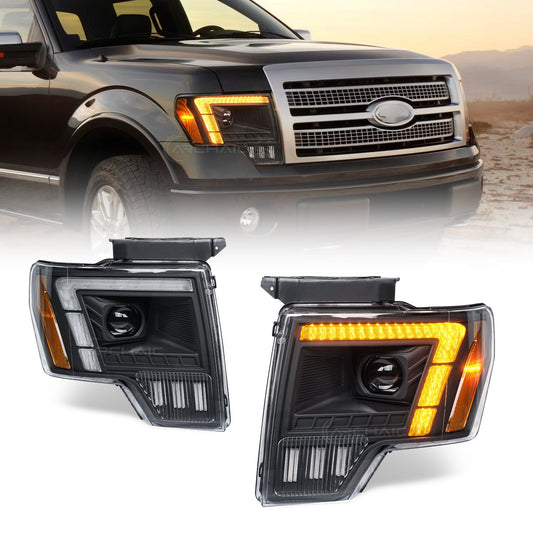 LED Headlights with Dual Lenses for 2009-2014 Ford F150 FX2, FX4, King Ranch, Lariat, Limited, Platinum, STX, SVT Raptor, XL, XLT, Lariat Limited