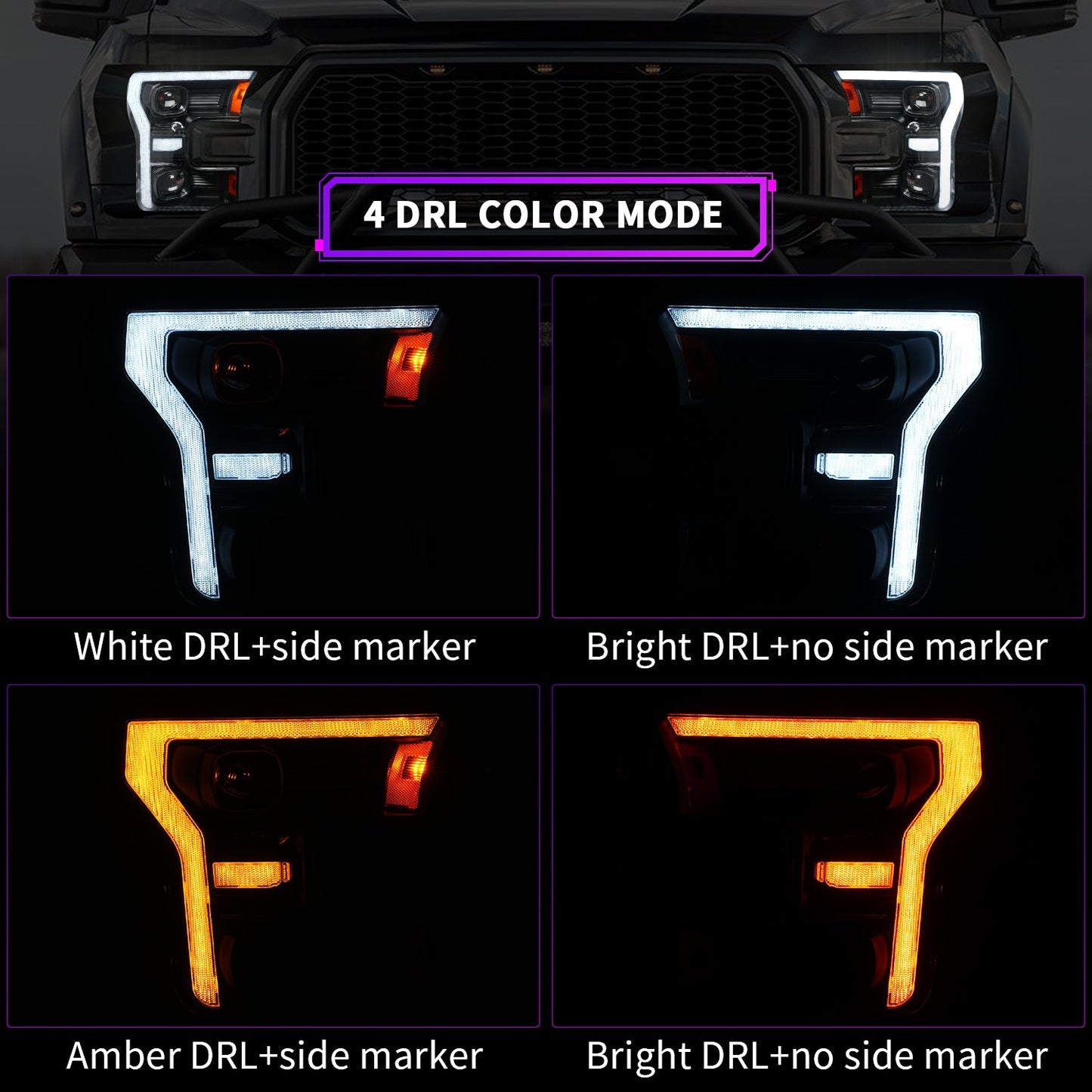 Full LED Headlights Assembly For Ford F-150 Raptor 2015-2020, F DRL Style     【On pre-sale, shipping next month】